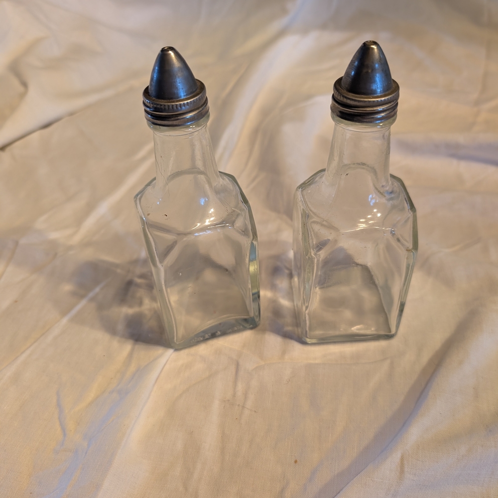 2/16$ Vintage Glass Dispenser Set with Silver Tops